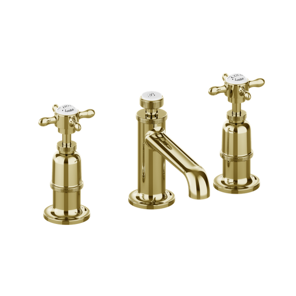 Смеситель для раковины Burlington Guild GU135DNG на три отверстия, с ручками, цвет золото, без Д/К
