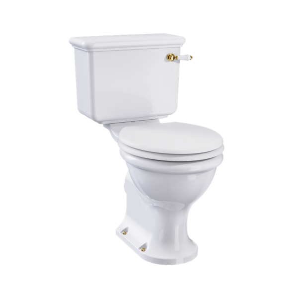 Унитаз моноблок Burlington Guild GU6115CW+GU7005CW с керамической ручкой слива золото, бачок 44 см.