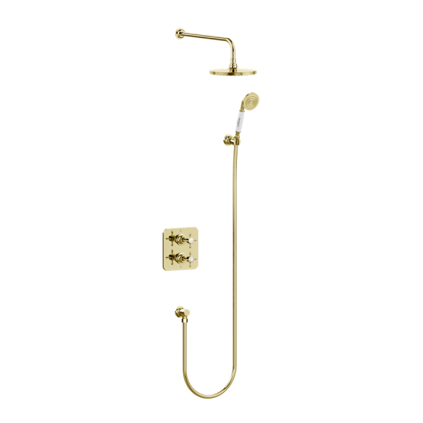 Душевой комплект Burlington Guild GUSHOWERPACKSQ3G со встроенным термостатом, на 2 выпуска золото